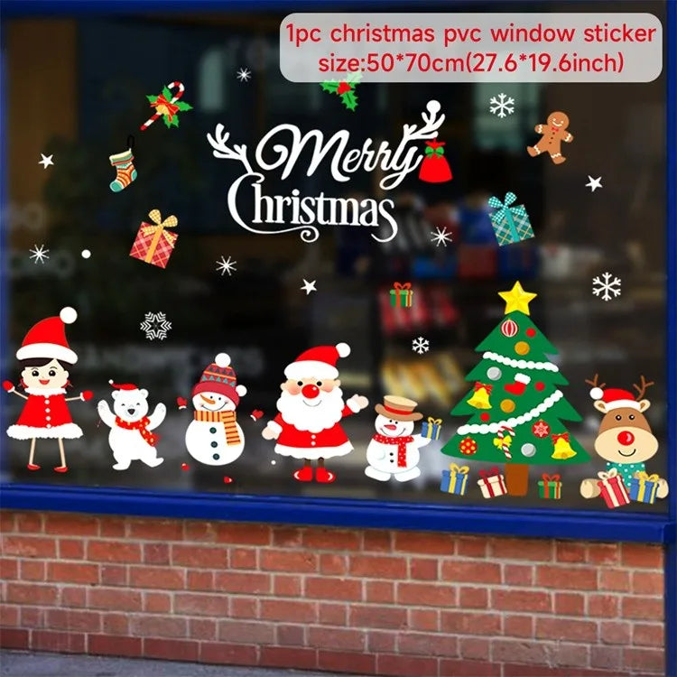 Christmas Window Stickers Merry Christmas Decorations For Home 2024 Christmas Wall Sticker Kids Wall Decals Happy New Year 2025