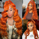 Nneka 36 Inch Body Wave Lace Front Wig 13x6 13x4 Lace Frontal Loose Body Wave Orange Ginger Human Hair Wig Colored Human Hair