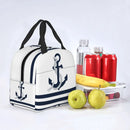 Nautical Blue Anchors With Blue And White Stripes Thermal Insulated Lunch Bags Sailing Sailor Resuable Multifunction Food Box