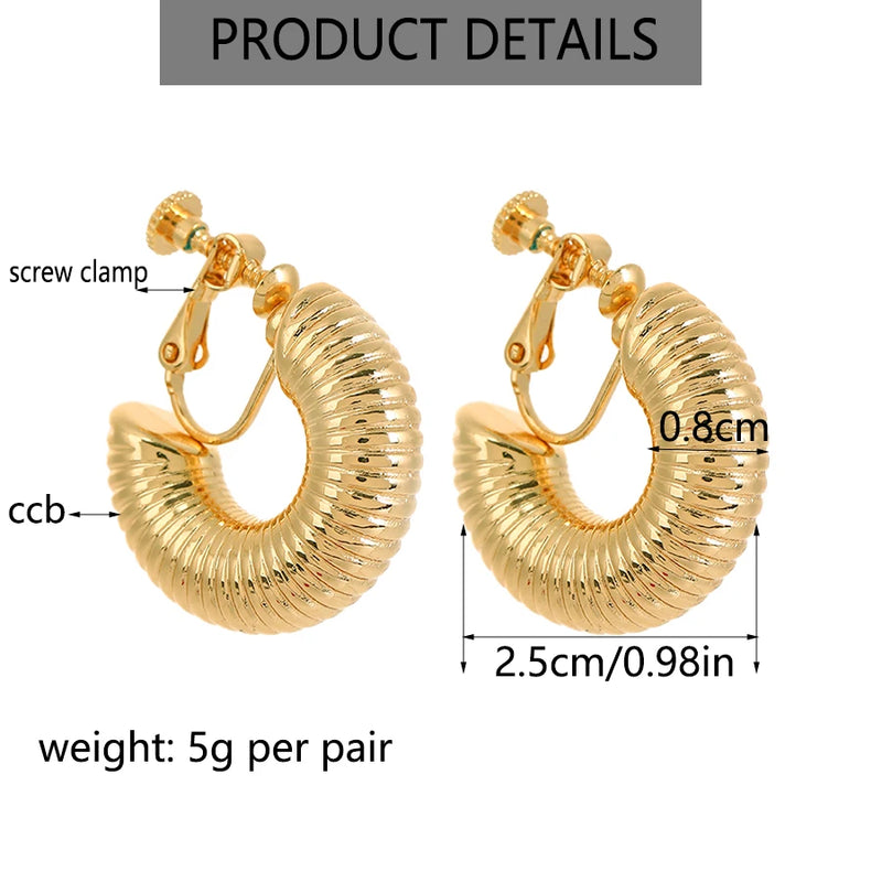 25mm Trendy Round Chunky Texture Bold Clip on Hoop Earrings Wide Metal Gold Without Piercing for Women Jewelry Wholesale 2023