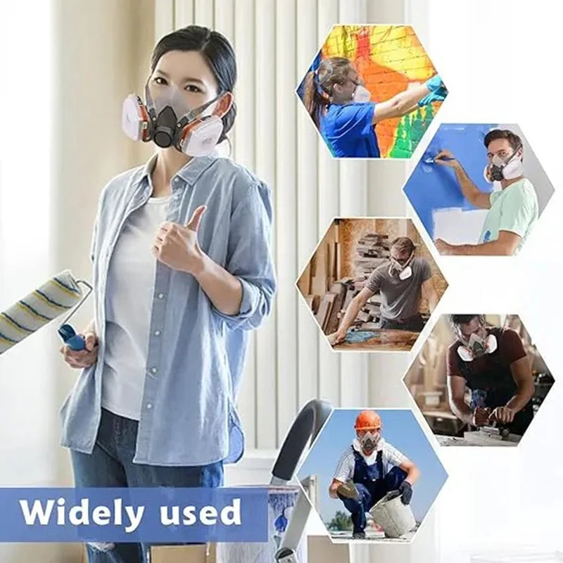 New 8-In-1 6200 Dust Gas Mask With Safety Goggles Half Face Gas Respirator For Painting Spraying Polishing Work Safety