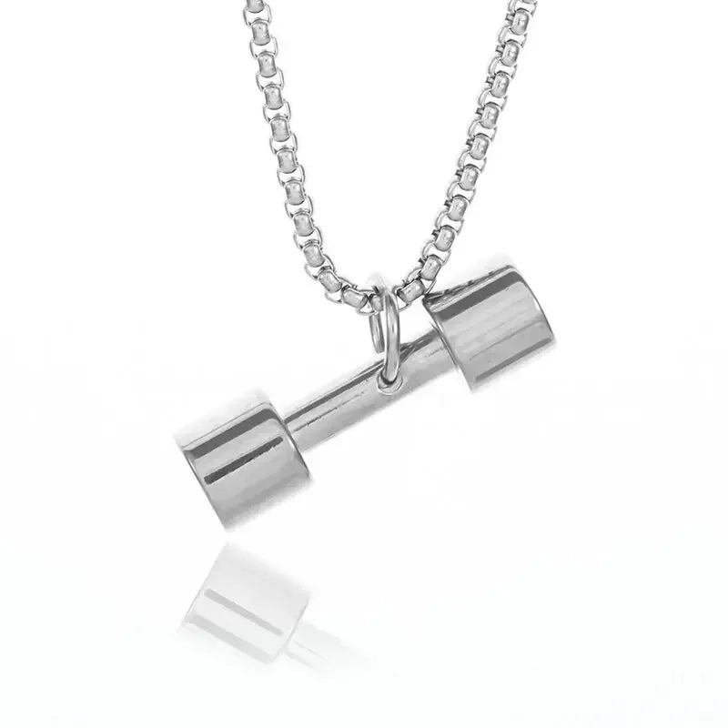 Titanium Steel Dumbbell Pendant Gym Fitness Equipment Barbell Necklace Domineering Muscular Men Fitness Leisure Sports Jewelry