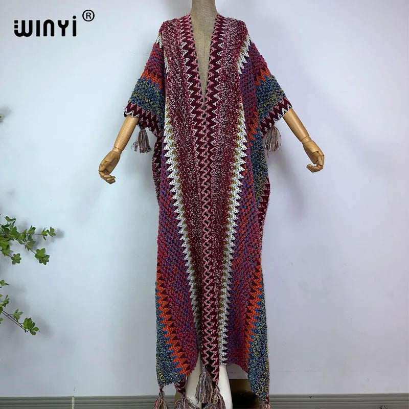 WINYI woman Winter Knitted cardigan coat Loose Christmas Fashion hipster party dress Thick Warm free size Female cloke overcoat