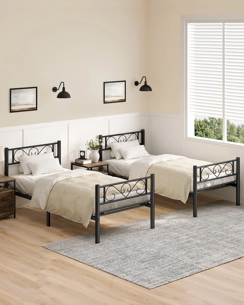 VASAGLE bed 90x200 cm Guest bed Single bed Metal bed Rack bed frame Metal bed Easy Assembly ink black