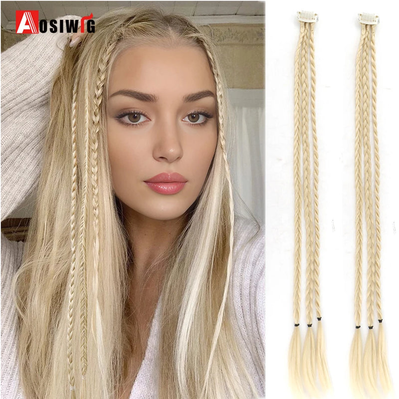 Braid Clip in Hair Extensions 2Pcs Braids Long Synthetic Ponytail Hairpieces For Women Girls Daily Christmas Cosplay