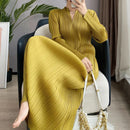 Pleated Dress Women's Long Sleeve Spring and Autumn 2023 New V-Neck Bottom Skirt Slim Fit Long Dress