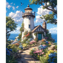 PhotoCustom Full Round Diamond Painting Lighthouse Scenery Picture Of Rhinestones 5d Diy Home Decorative Friend Gift
