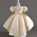 Mode Einfarbiges Mädchen Abendkleid Kurzarm Schleife Kinder Kleider für Mädchen Sommer Mädchen Partykleid 1-10 Jahre