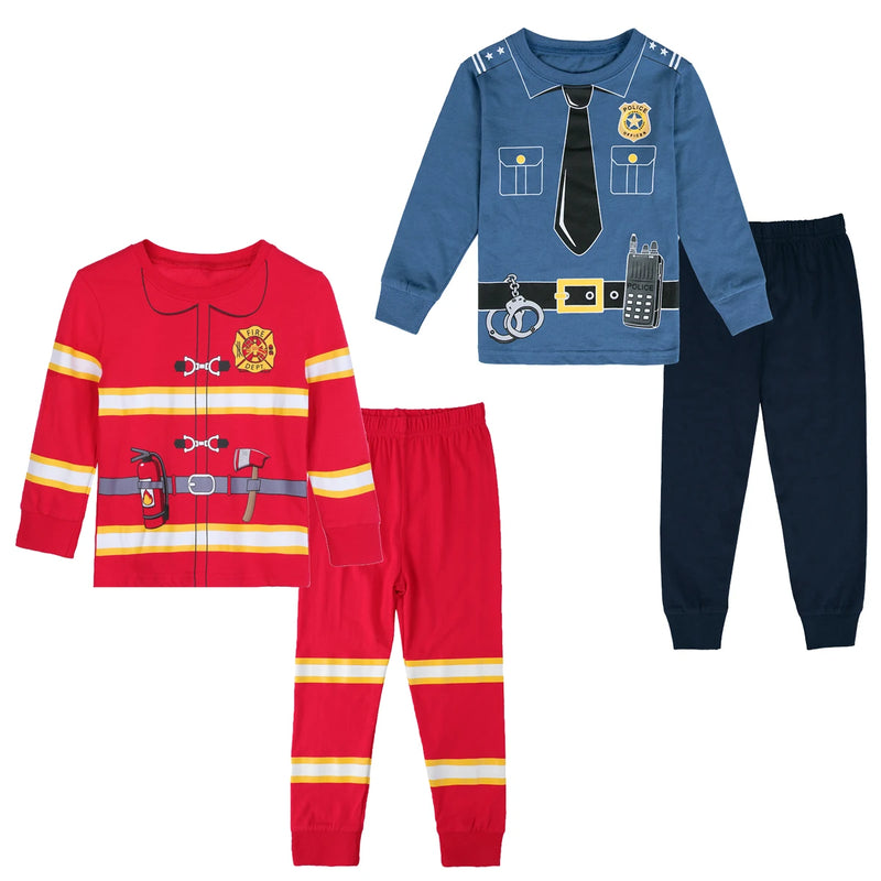 Kids Pajamas Sets Fireman Sleepwear Boys Policeman Police Cosplay Pijamas Halloween Pyjamas Children Long Sleeve Tops+Pants 2pcs