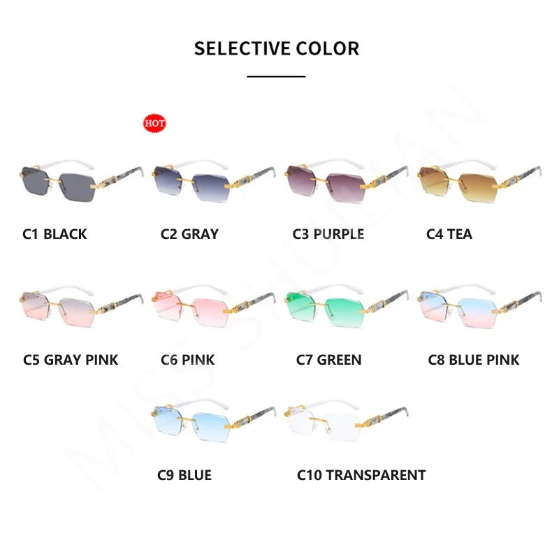 2024 Rimless Sunglasses Personality Square Frameless Ocean Lens Eyeglasses Gradient Gafas De Sol Women Men UV400 Shade Eyewear