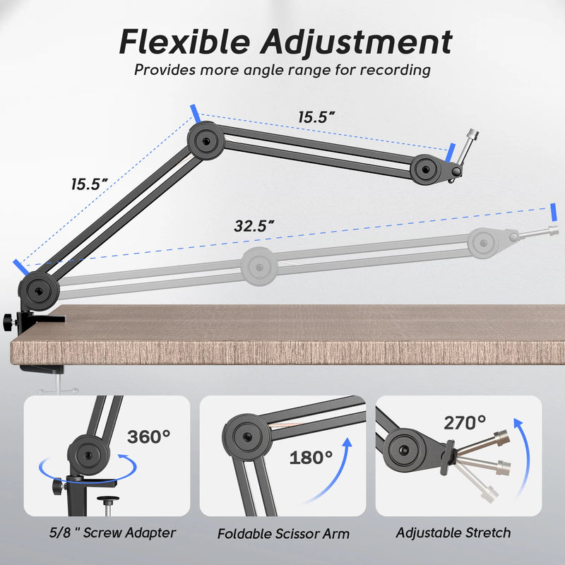 FIFINE Microphone Arm Stand-Heavy Duty Boom Arm,Suspension Scissor Adjustable Mic Stand,for Recording Gaming Podcasting-BM63