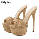 Eilyken Summer Ultra Thin High Heels 17CM Ladies Slippers Fashion Brief Slingback Peep Toe Slip-On Platform Sandals Mules Shoes