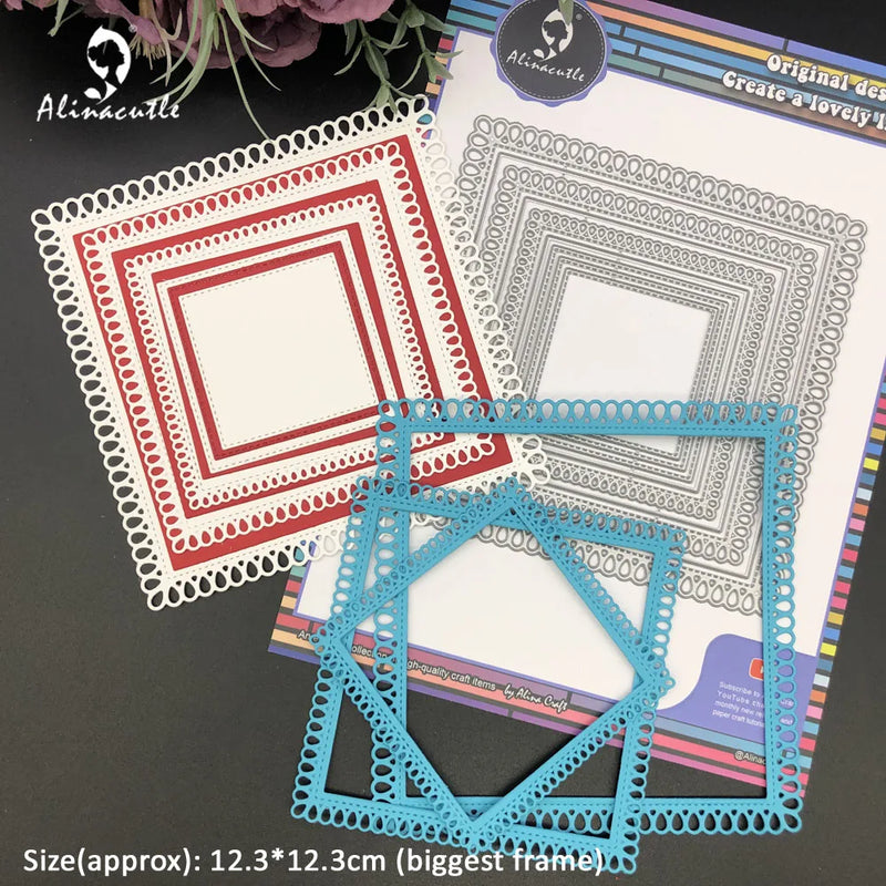 Alinacutle Metal Cutting Dies Cut Tear Drop Square Nesting Frame Etched Dies Scrapbook Paper Craft Album Handmade  Die Cutting