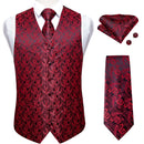 Dibangu Classic Red Black Paisley Men's Suit Vest Necktie Pocket Square Cufflinks Set Formal Business Waistcoat for Man Wedding