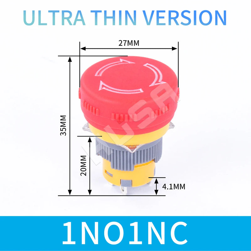 16mm22mm Ultra Short Style emergency stop button switch waterproof mushroom head Rotation reset Anti-slip with lights