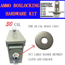 50 Cal Ammo Box Can Steel Gun Lock Hardware Kit Ammunition Gun Safe Box Military Army Case Bolt Set 40mm Pistol Bullet Storage