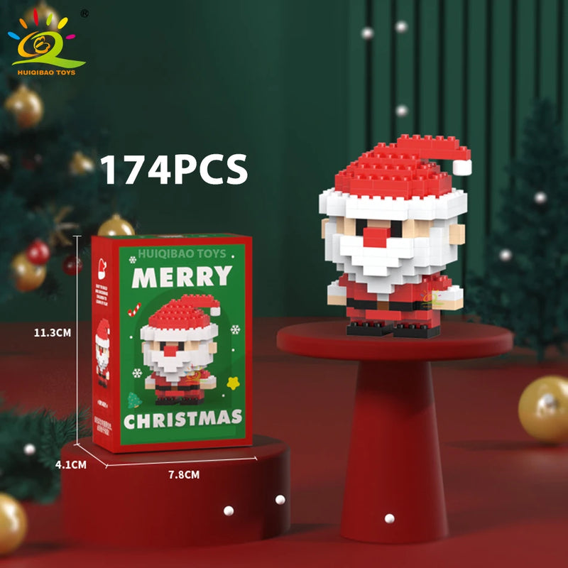 HUIQIBAO Christmas Tree Train Santa Claus Model Micro Building Blocks Elk Elves Snowman Mini Bricks Xmas Gifts Toys for Children