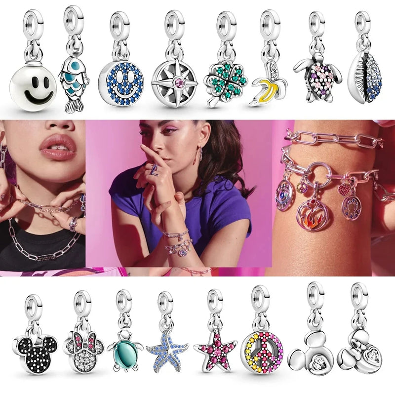 New 925 Silver Me Charm Fit Original Pandora Bracelet For Women Heart Constellation Pendant Fine  Jewelry Gift DIY Free Shipping