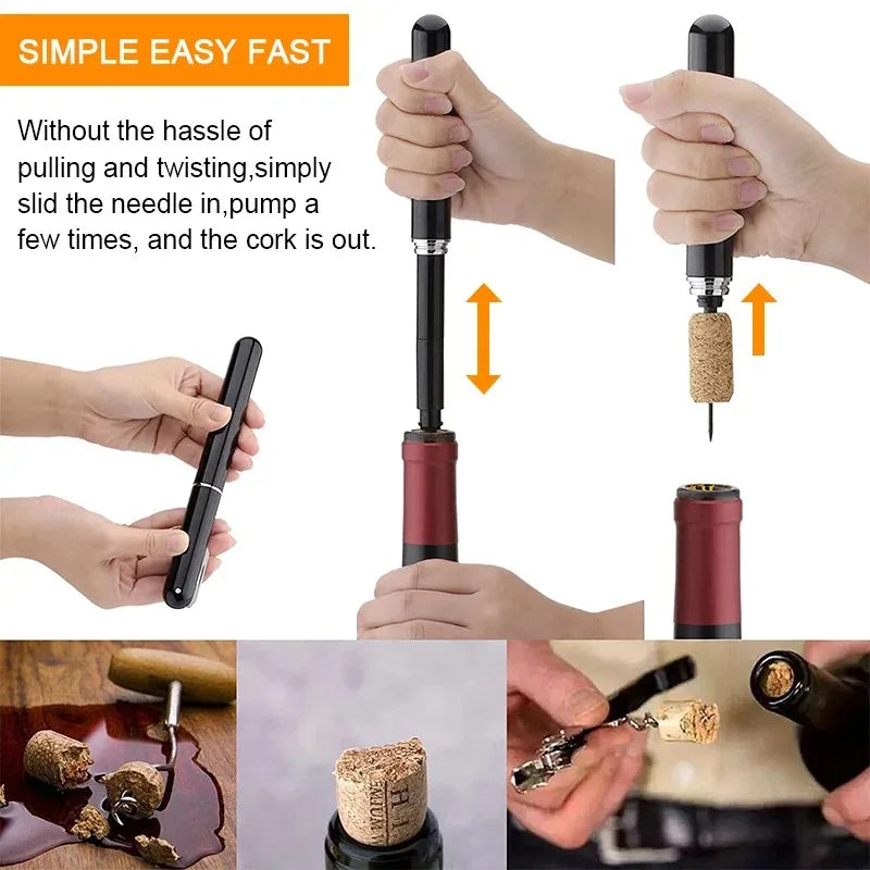 Air Pressure Pump Wine Bottle Opener Pen Shape Stainless Steel Needle Fast Kitchen Bar Party Portable Corkscrew OpenTool