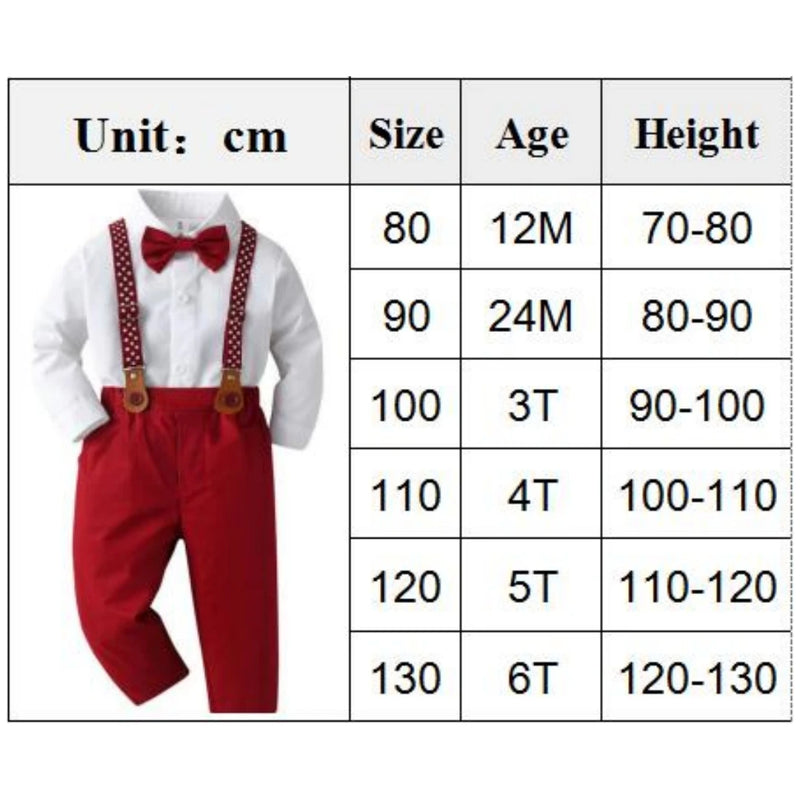 1 2 3 4 5 6 7Y Boy Christmas Outfit White Shirt+Star Printed Strap Set Children Autumn Formal Gentleman Wedding Flower Costume