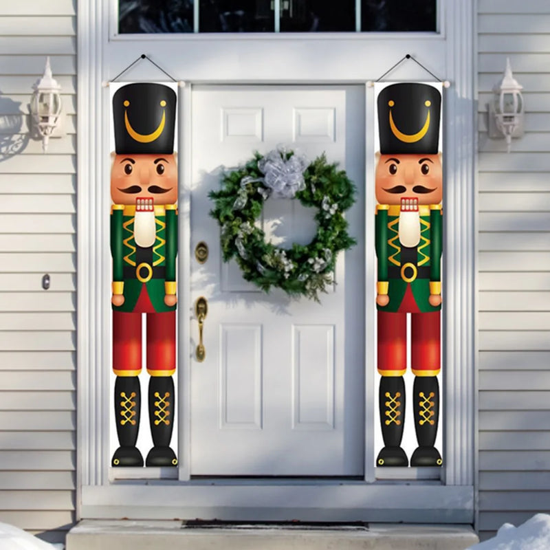 Nutcracker Soldier Banner Christmas Porch Sign Xmas Ornaments Door Hanging Banner For Home Decor 2023 New Year Noel Gift Navidad