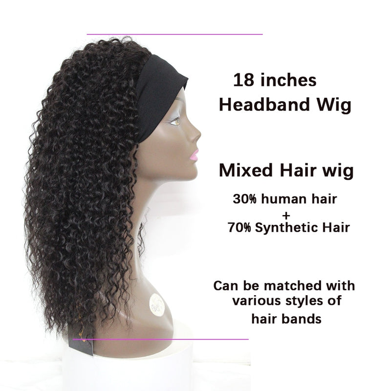 Black curly Hair Headband Wigs 18 Inches Ombre Brown Afro Kinky Curly Hair for Afro Women Soku Glueless Wig 150% Density