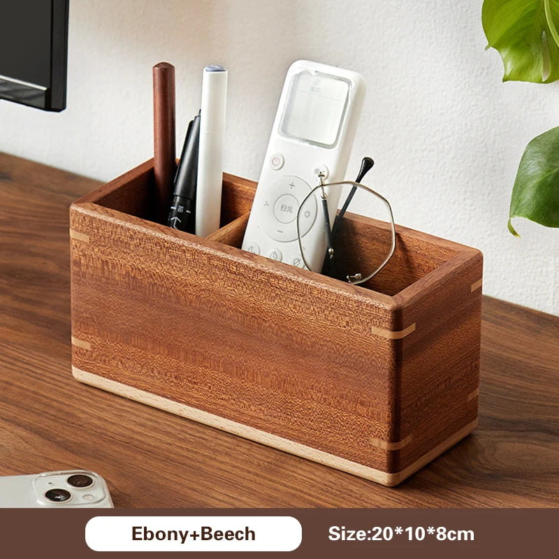 Office Home Desktop Organizer Black Walnut Ebony Wooden Storage Box Multi Compartment Remote Control Stationeries Pen Holder