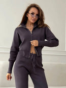Wolfeel  New Autumn Winter Zip Up Knit Pants Set Women's Trendy Slim Fit Cardigan Pants Chic Commuting Sweater Outfit
