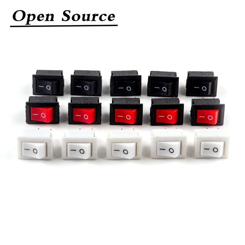 5/10Pcs Push Button Switch 10x15mm SPST 2Pin 3A 250V KCD11 Snap-in on/Off  Rocker Switch 10MM*15MM Black Red and White