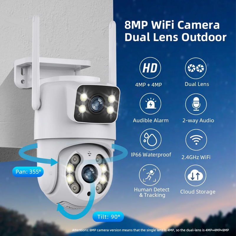 Hiseeu 4K 8MP Wifi Surveillance Camera Dual Lens 4X Digital Zoom AI Human Detect ONVIF Wireless Outdoor Security PTZ IP Cameras