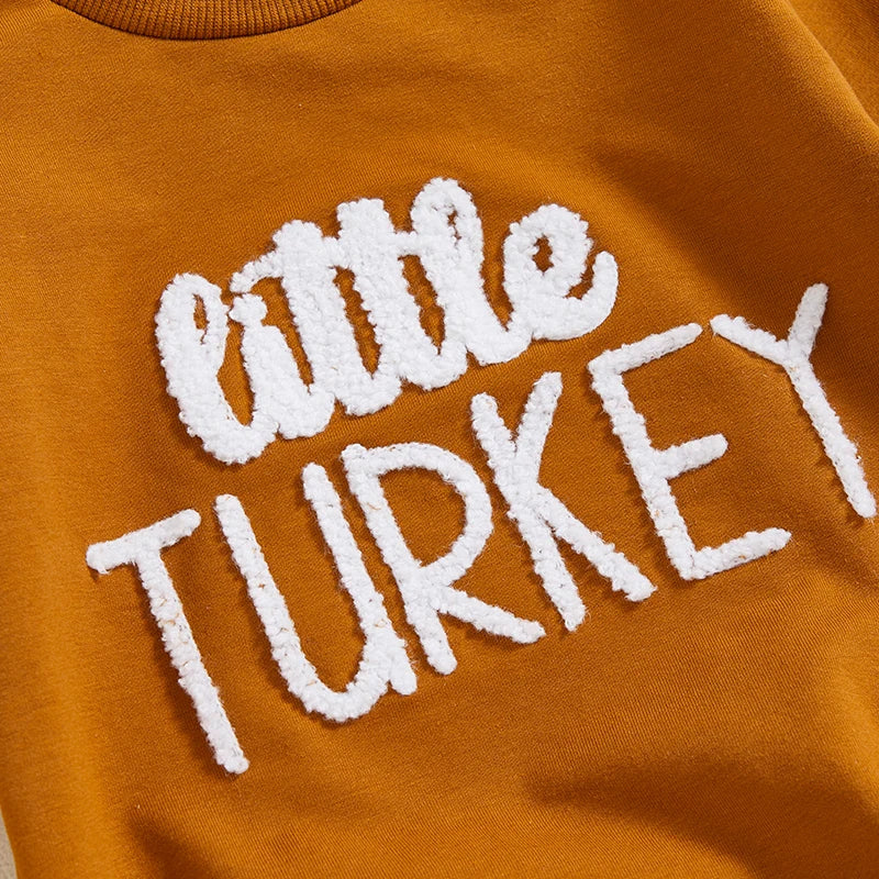 Thanksgiving Baby Romper with Embroidered Turkey Design and Cozy Long Sleeves for Fall Festivities and Family Gatherings