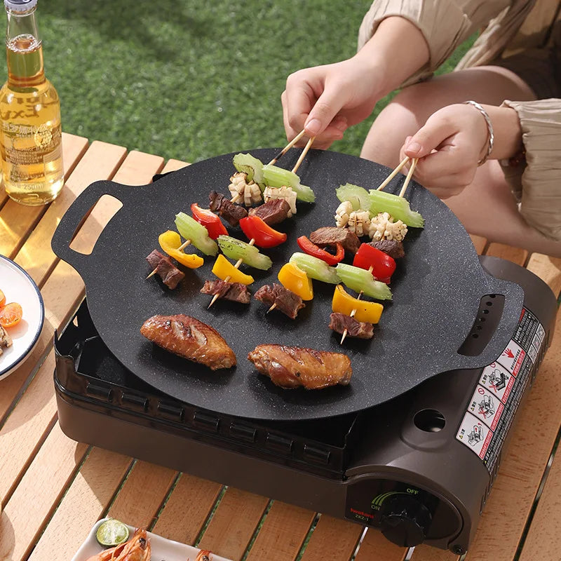 Outdoor Camping Grill Plate Korean Barbecue Pan Portable Cooking Frying Pan Meat Pot Barbecue Plate for Hiking Picnic Grill Pan