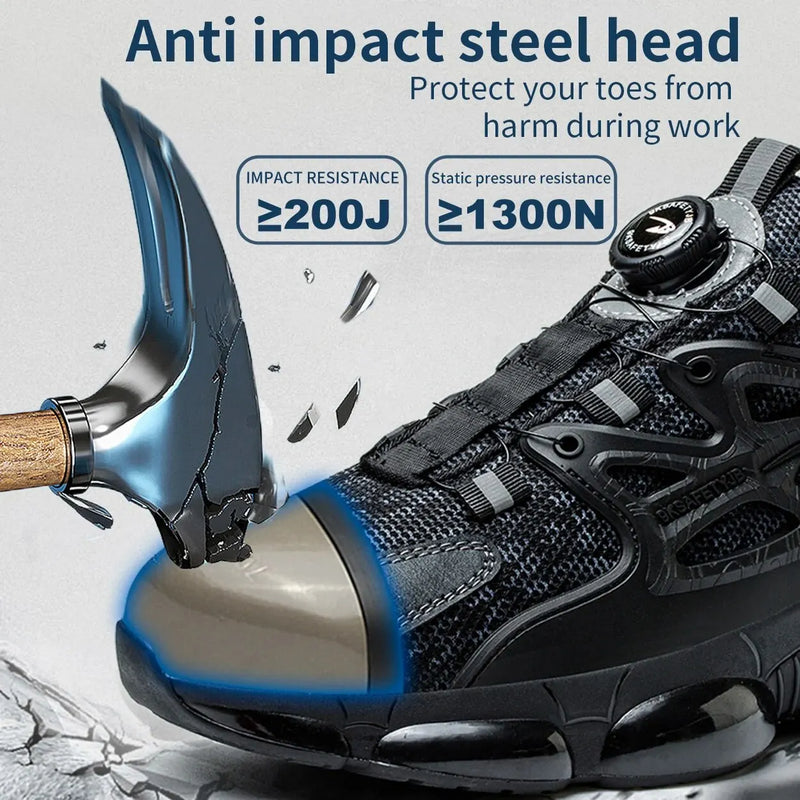 Steel Toe Shoes for Men Indestructible Work Boots Lightweight Safety Shoes Walking Anti-smash Anti-puncture Protective Sneakers