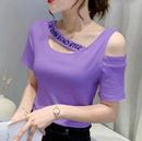 Tops Woman Short Sleeve Coquette Clothes Slim Off Shoulder Sexy T Shirt for Women Summer Outfit Plain Elegant Cheap Women's Tee