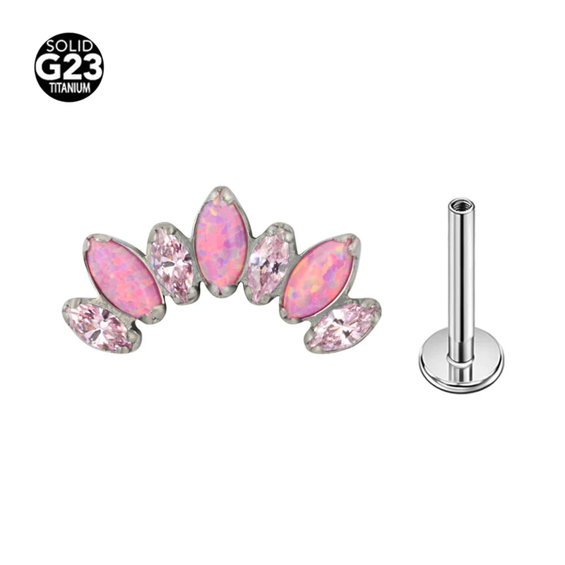 G23 Titanium  Internal Thread Helix Conch Cartilage Tragus Lip Stud Body Jewelry Piercing 7 CZ Labret Studs Horse's Eye Crown Zi