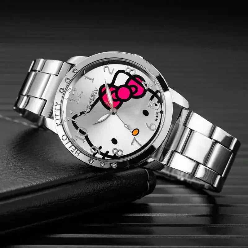 Sanrio Hot Sale Leisure Kitty Cat Fashion Cartoon Quartz Watch Simple Steel Band Women's Watch Creative Gift Birthday Gift
