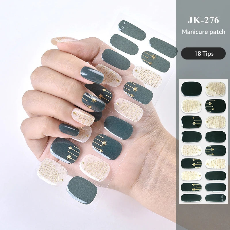 New Years  Design Semi-cured UV Gel Nail Stickers Full Cover UV/LED Lamp Required Gel Nail Strips Press On Nail Decal