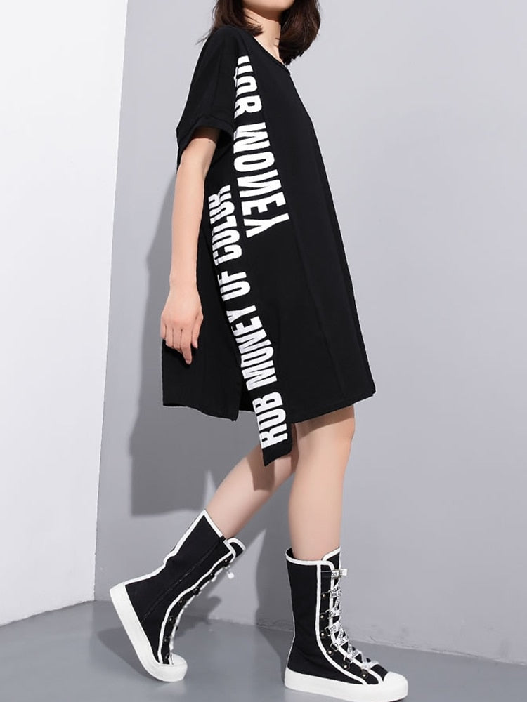 XITAO Europe Print Letter Dress Loose Solid Color Short Sleeve Fashion Street Style Women 2020 Spring Summer New Minority XJ4559