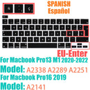 Spanish layout Keyboard Cover for For MacBook Air 13.6/15 M4 M3 M2 A3240 A2941 A3241 A3114, MacBook Pro 14" 16" 13"  12" black