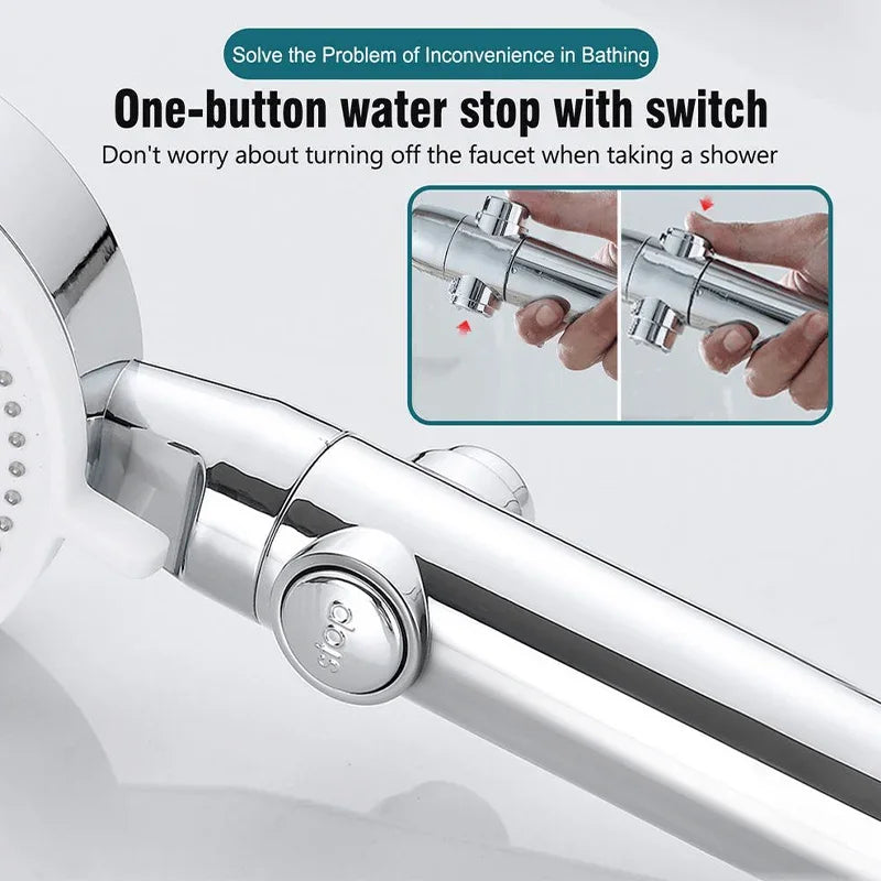 High Pressure Shower Head 5 Modes Adjustable Showerheads with Hose Water Saving One-Key Stop Spray Nozzle Bathroom Accessories