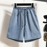 Plus Size Denim Shorts For Women 2024 Summer New Arrivals High Elastic Waist Soft Tencel Loose Blue Jeans Shorts Female Hot Sale