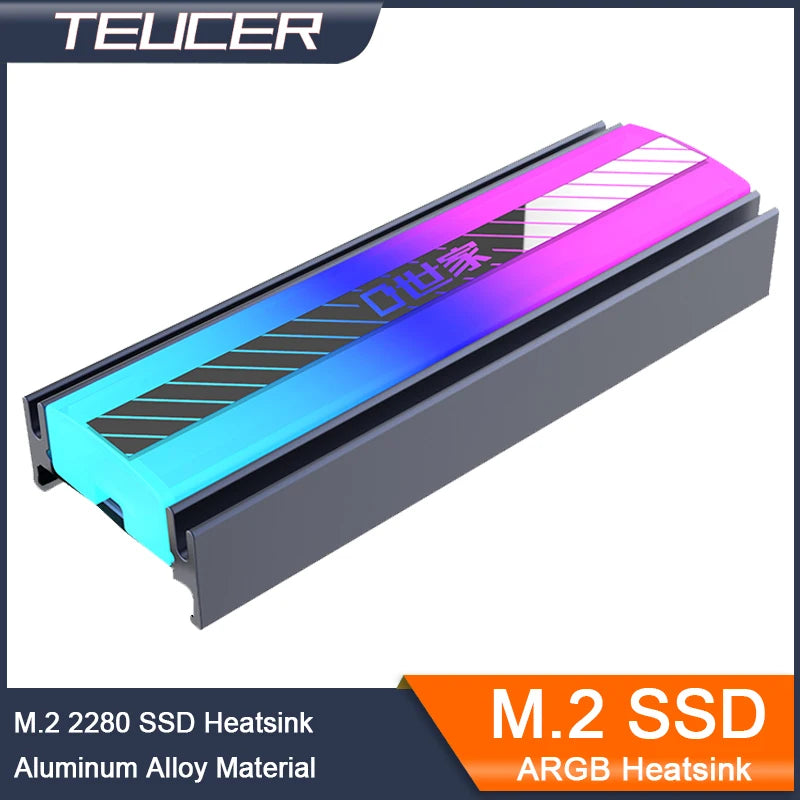 TEUCER M.2 NVME SSD Heatsink 5V 3Pin ARGB Colored Lights 2280 Solid State Drive Cooler