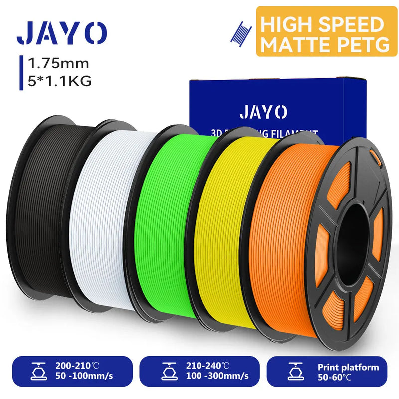 JAYO PETG 3D Filament 1.75MM High Speed PETG 3D Printer Filament 4Rolls High Flow Speedy Matte Effect 3D Printing Mateials