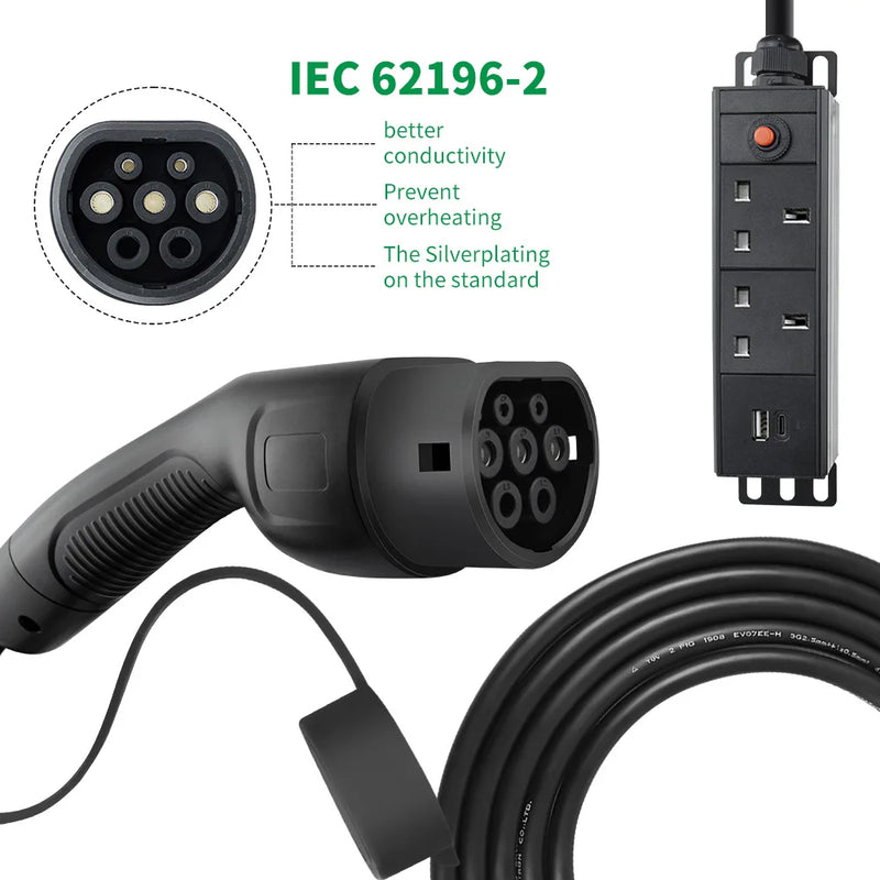 EVSUN Electric Car Side Discharge Plug EV Type2 13A Charger Cable UK Socket Outdoor Power Supply Station (need car supports V2L)