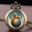 Little Prince and Fox Dome Glass Pocket Watch Arabic Numerals Dial Vintage Men Women Necklace Pendant Watch Kids Chain Gifts
