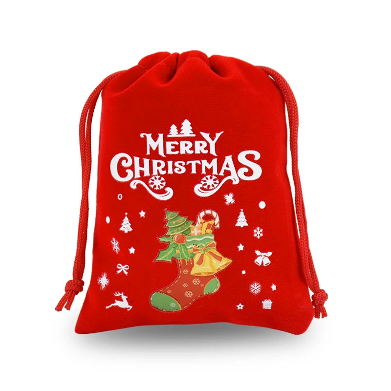 5pcs Red Christmas Velvet Bags Advent Calendar Drawstring Pouch Candy Snack Gift Bag Xmas Jewelry Packing Storage Bags New Year