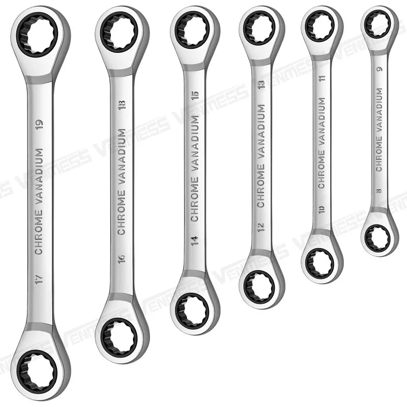 Double Box End Ratcheting Wrench set,Heavy Duty Cr-V Box Ratchet Combination Wrenches Gear Spanner set with Rack Organizer