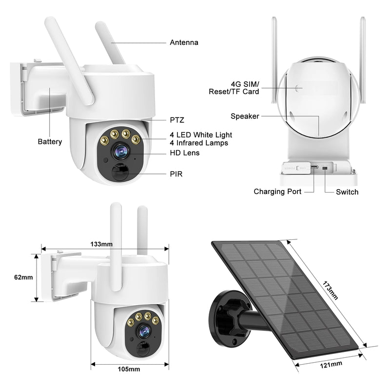 5X zoom security protection 3MP solar 4g sim 12000 mAh battery powered 3W solar Outdoor surveillance cam camera wifi sim