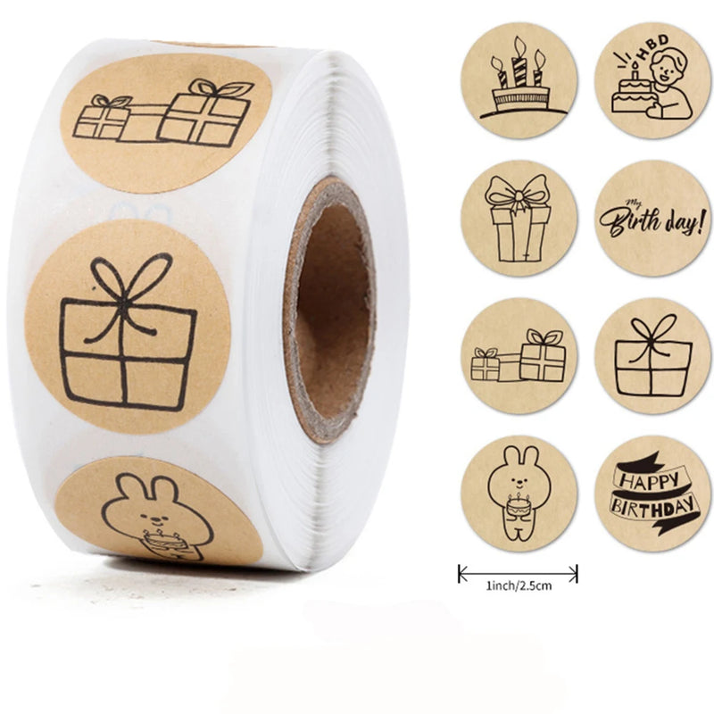 100-500Pcs Round Happy Birthday Sticker For Creativity Cute Stationery Labels Various Sticker Child For Scrapbooking