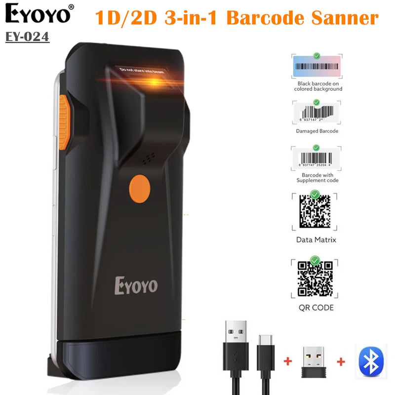 Eyoyo EY-024 Phone Back Clip Bluetooth Scanner Portable Barcode Reader Data Matrix Code 1D 2D CMOS QR PDF417 Code IOS Android